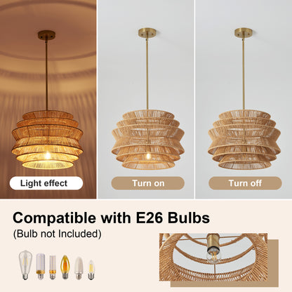 17.3" Rattan Pendant Light,Hand-Woven Rustic Wicker Hanging Light Seagrass Ceiling Chandelier,Water Plants Rattan Chandelier for Dining Living Bedroom Kitchen Farmhouse image 8