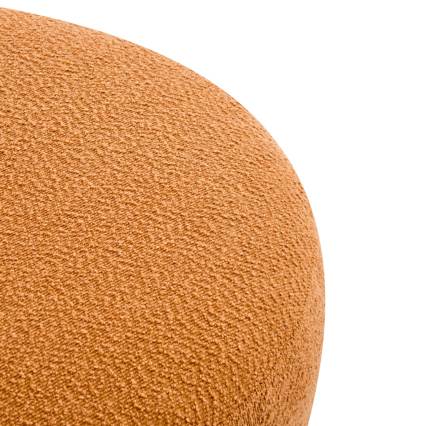 Modish Round Ottoman: Boucle Top with Splayed Rubber Wood Legs, Pumpkin Orange image 6