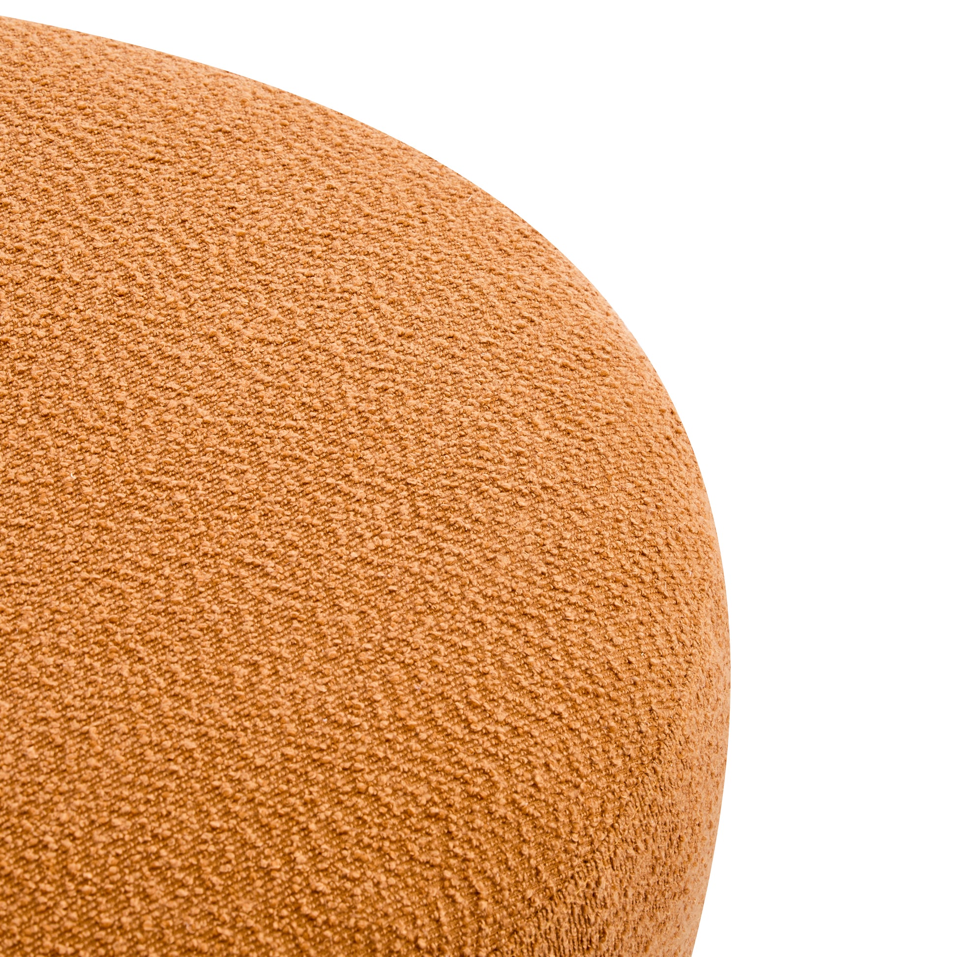 Modish Round Ottoman: Boucle Top with Splayed Rubber Wood Legs, Pumpkin Orange image 6