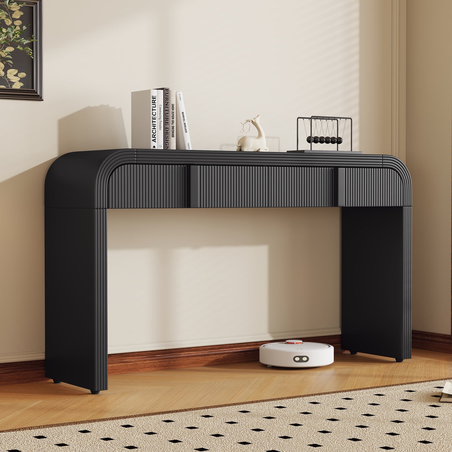 TREXM Modern Console Table with 2 Storage Drawers, Fluted Entryway Table with Rounded Silhouette for Hallway Living Room and Entryway (Black) image 1