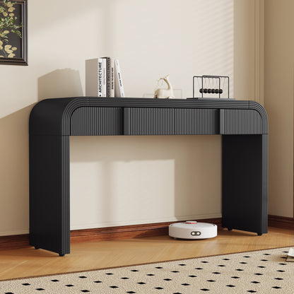 TREXM Modern Console Table with 2 Storage Drawers, Fluted Entryway Table with Rounded Silhouette for Hallway Living Room and Entryway (Black) image 1