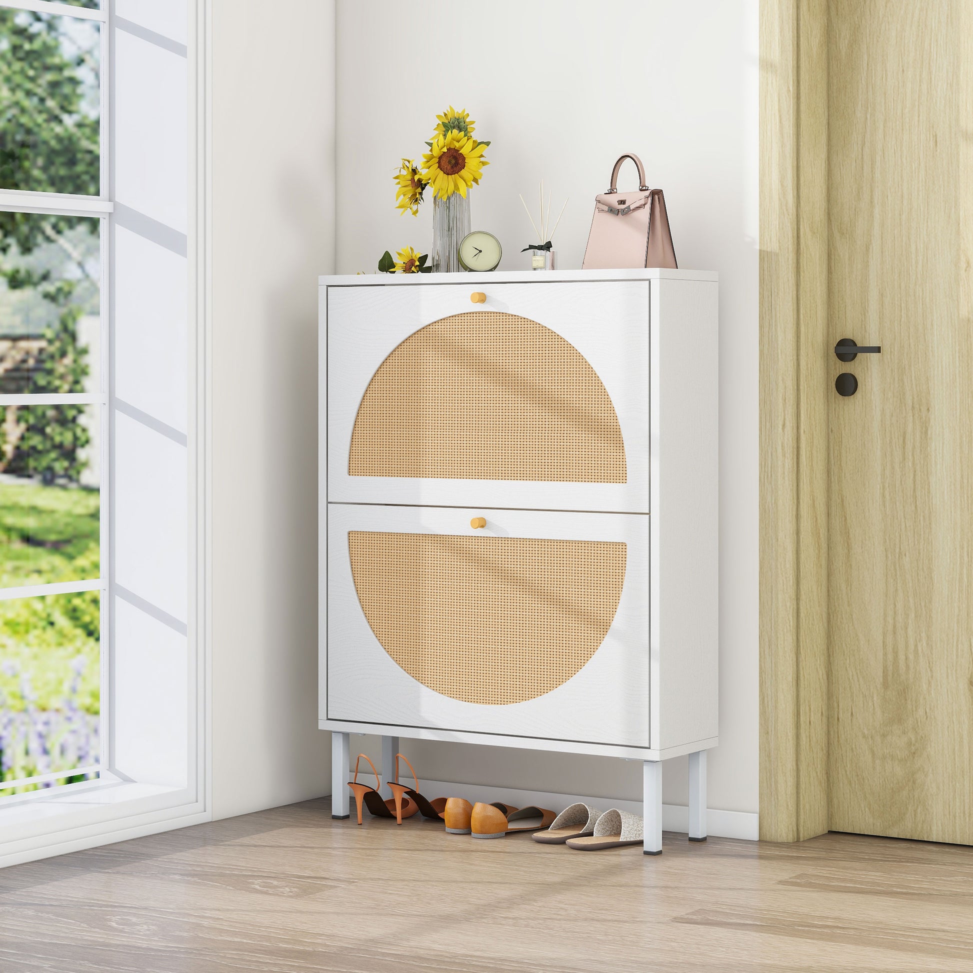 2 Door Shoe Rack, Rattan, Double Layer, Suitable for Living Room, Hallway image 1