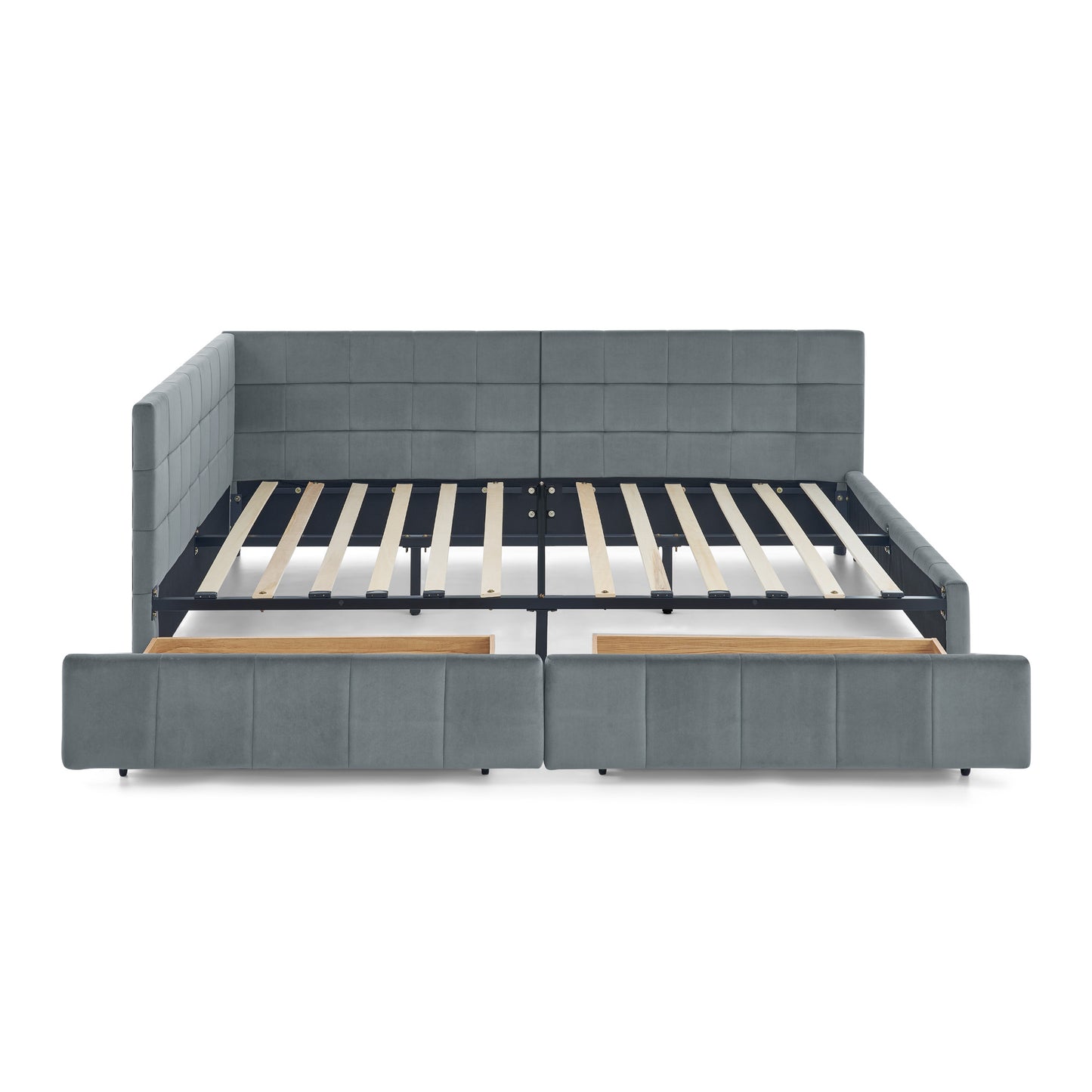 Full Size Storage Upholstered Tufted Bed Frame, Sofa Bed Frame with Comfortable Backrest and Armrests, Full Size Bed for Bedroom, Living Room,Velvet, GREY(80.5''*59''*29.5'') image 10