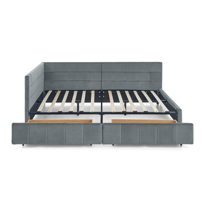 Full Size Storage Upholstered Tufted Bed Frame, Sofa Bed Frame with Comfortable Backrest and Armrests, Full Size Bed for Bedroom, Living Room,Velvet, GREY(80.5''*59''*29.5'') image 10