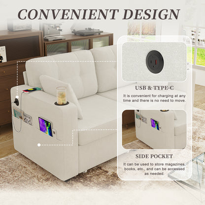 Sofas for Living Room, Couch Set,3 Seats Sofa, USB Charging,Wood Frame,Easy to Install,with Storage, Charging Station,Cup Holder,Modern Sectional Sofas for Living Room, Apartment,Chenille Fabric image 5