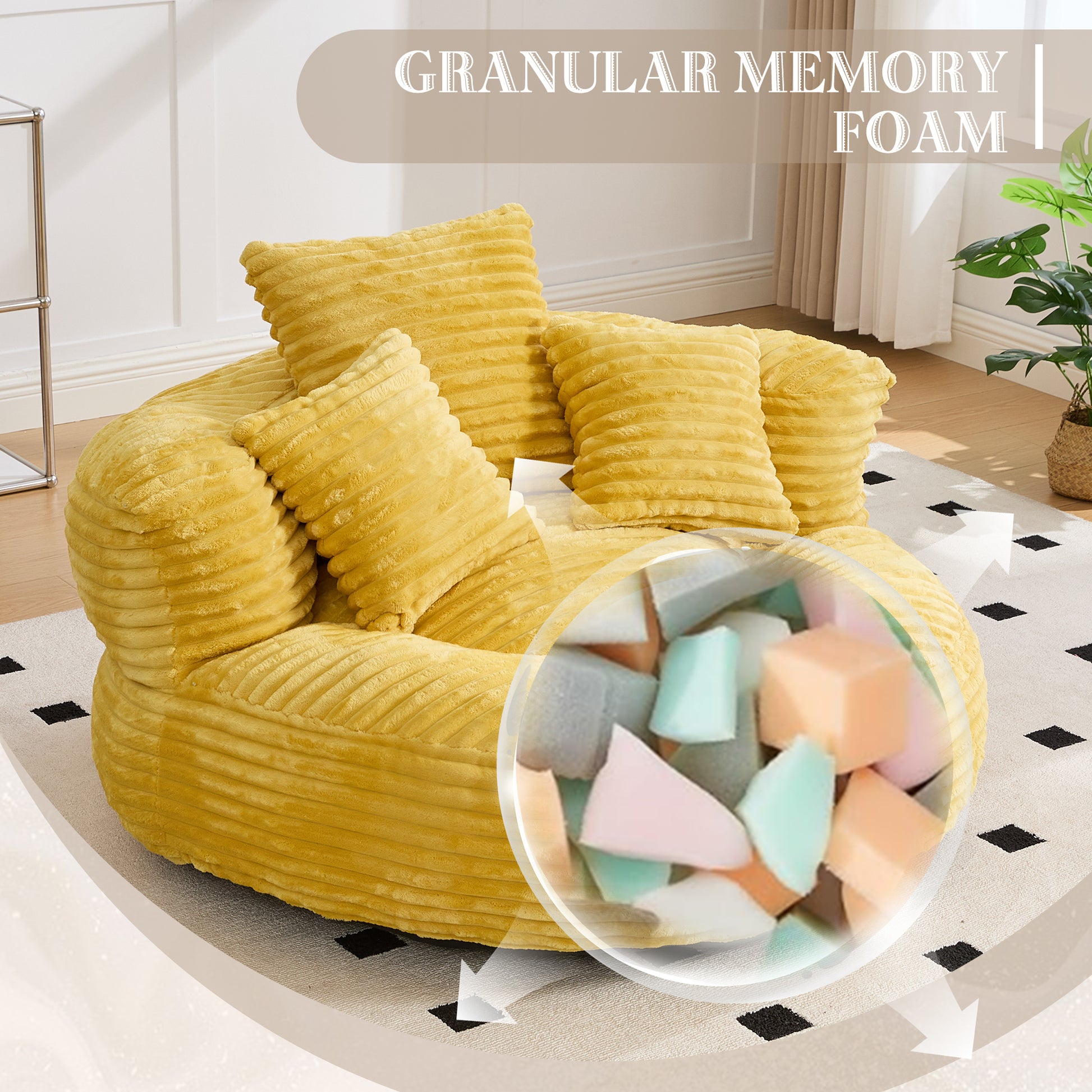 Single Bean Bag Chairs, Bean Bag Sofa for Adults, Kids,Corduroy Bean Bag Chair with 3 Pillows & Armrest,Beanbag Chair & Lazy Sofa with Foam Filler for Bedroom Living Room Dorm image 2