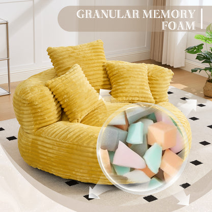 Single Bean Bag Chairs, Bean Bag Sofa for Adults, Kids,Corduroy Bean Bag Chair with 3 Pillows & Armrest,Beanbag Chair & Lazy Sofa with Foam Filler for Bedroom Living Room Dorm image 2
