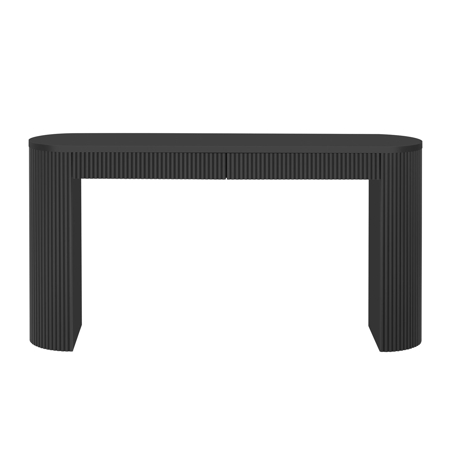 U_STYLE 58.3" Entryway Table with Large Top and Dual Drawers,Console Table with Arched Sturdy Legs Stripe Design,Pine Veneer Sofa Table with Adjustable Feet for Living Room, Hallway,Foyer, Kitchen image 4