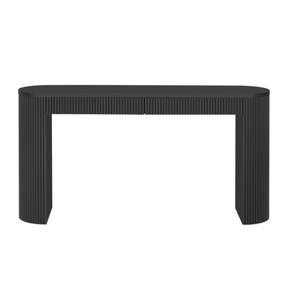 U_STYLE 58.3" Entryway Table with Large Top and Dual Drawers,Console Table with Arched Sturdy Legs Stripe Design,Pine Veneer Sofa Table with Adjustable Feet for Living Room, Hallway,Foyer, Kitchen image 4