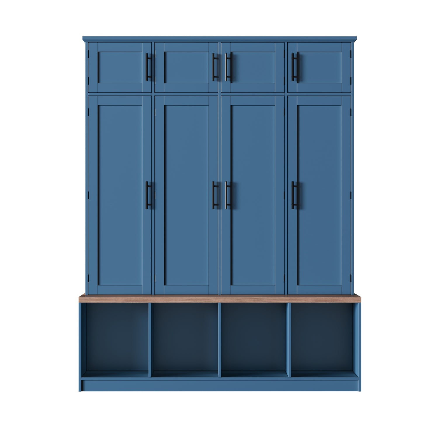 Farmhouse Hall Tree with 4 Hidden Hanging Hooks, Versatile Walnut Seating Bench with 8 Doors, Entryway Shoe Cabinet with Open Compartment for Living Room, Blue (OLD SKU:N721S000059C) image 8