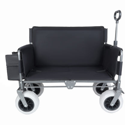 Folding Wagon with Bench Seat & 500 lbs Capacity patent protection -3-in-1 Collapsible Utility Cart with All-Terrain Beach Tires for Camping, Includes 1 ice pack, Beach, Groceries, Outdoor, Black image 1