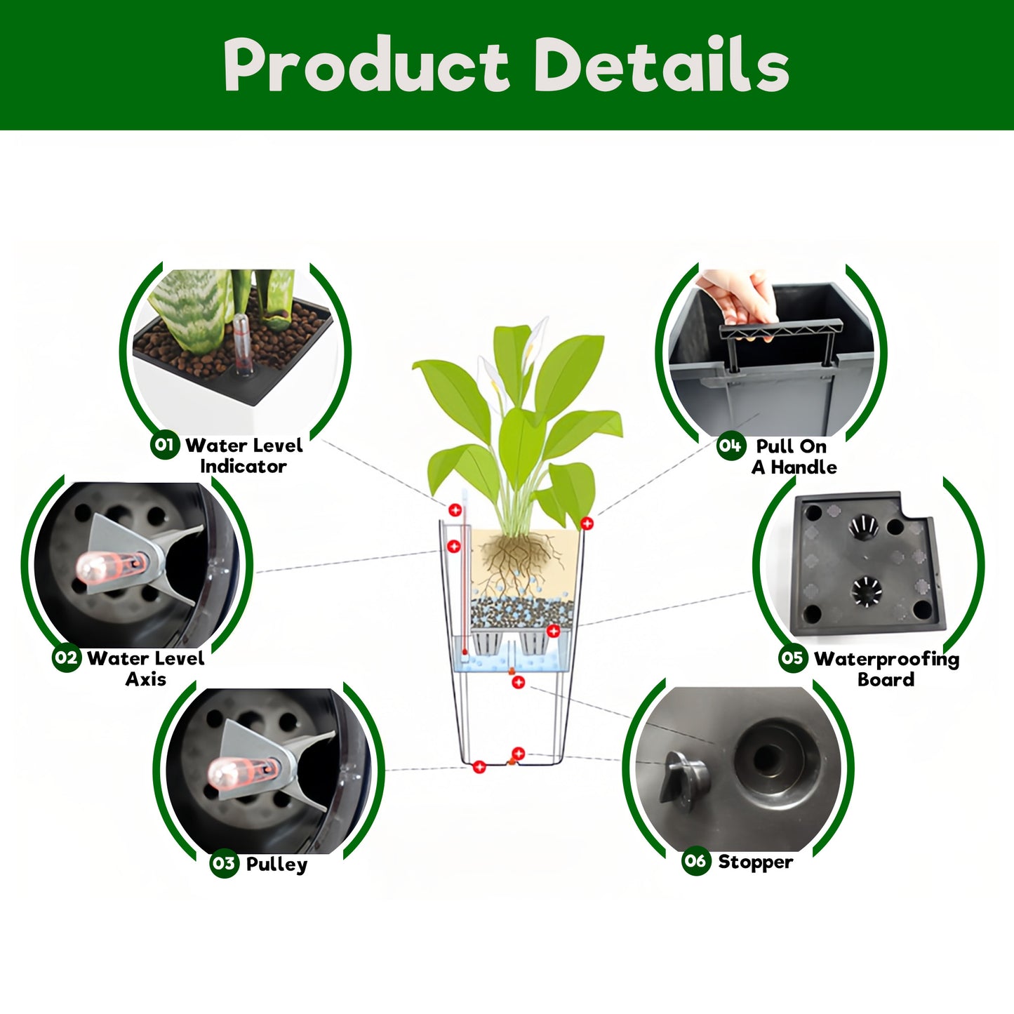 Pack of 2 Square Planter for Garden 22-Inch High Faux Rattan Design Flower Pot with Automatic Watering System for Porch, Patio, Backyard, Makes Keeping Flowers Easier image 6
