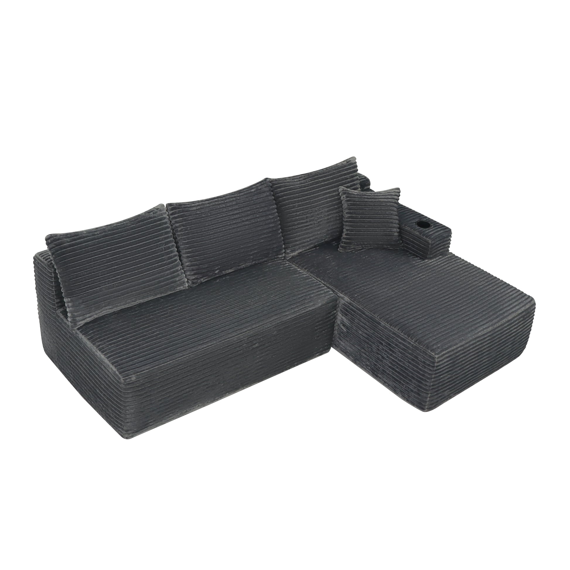 96" Cloud Sectional Couch with L-Shape Chaise,Modern Modular Sofa with Deep Seat, Upholstered Couches for Living Room Bedroom,No Assembly Required and Cup holde, (Plush Fabric),Grey image 4