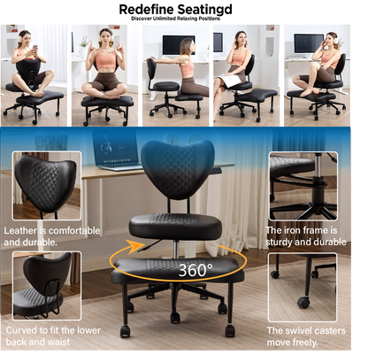 Meditation chair, an ergonomic cross-legged seating chair with lumbar support and a height-adjustable seat cushion, ideal for people engaged in high-intensity office work. Black image 9