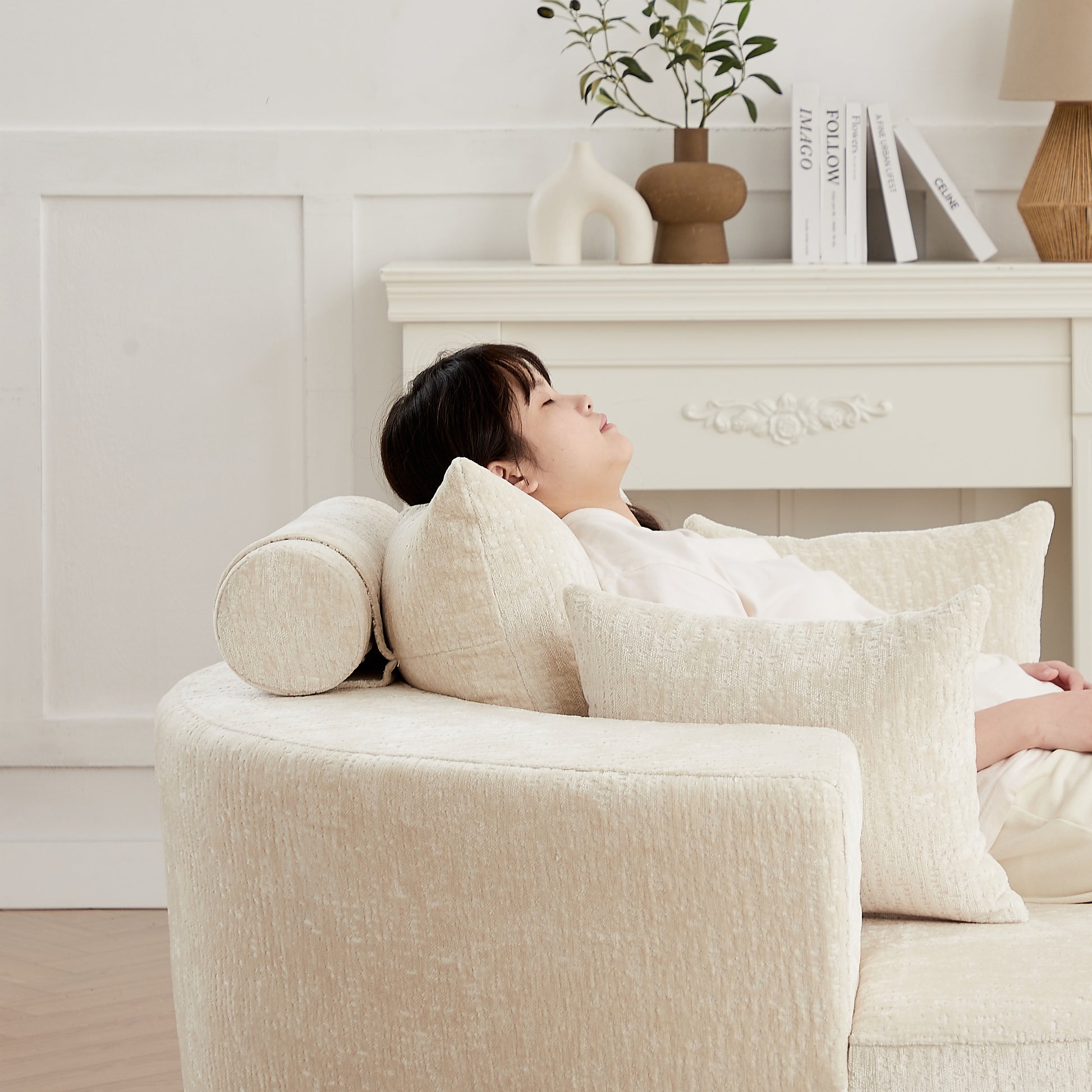 55''L Polyester Foam Single Swivel Chair, Fluffy Modern Sleeper, 360 Degree Swivel Chair for Living Room, Bedroom, Lounge and Projection Room image 11