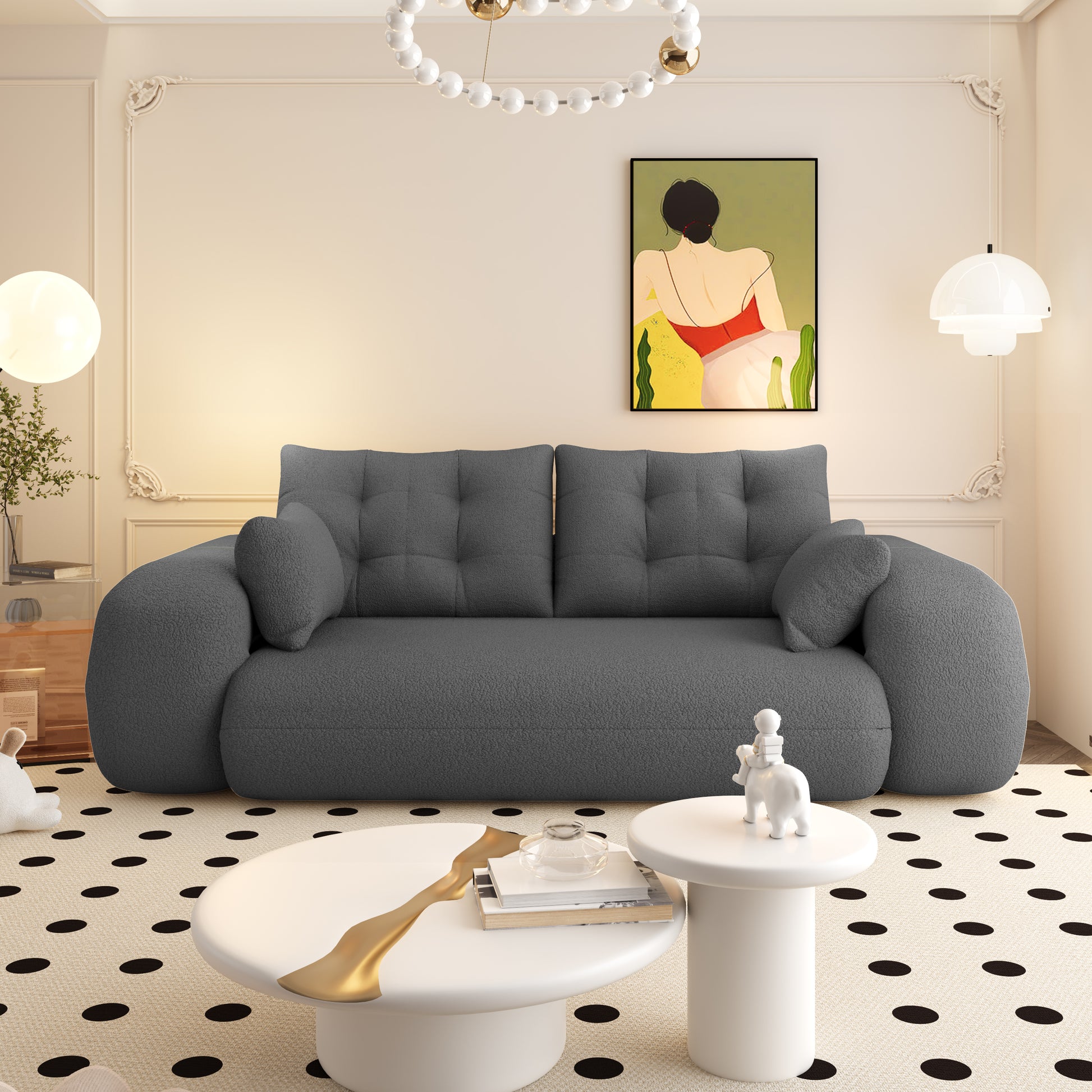 Human Dog Bed, Lazy Sofa Couch, 78.7" Multi-Functional Foldable Sofa Bed, 3-in-1 Sherpa Fleece Fabric Foam-Filled Sleeper Sofa Bed for Living Room,Guest Bed,Playroom,GREY image 8