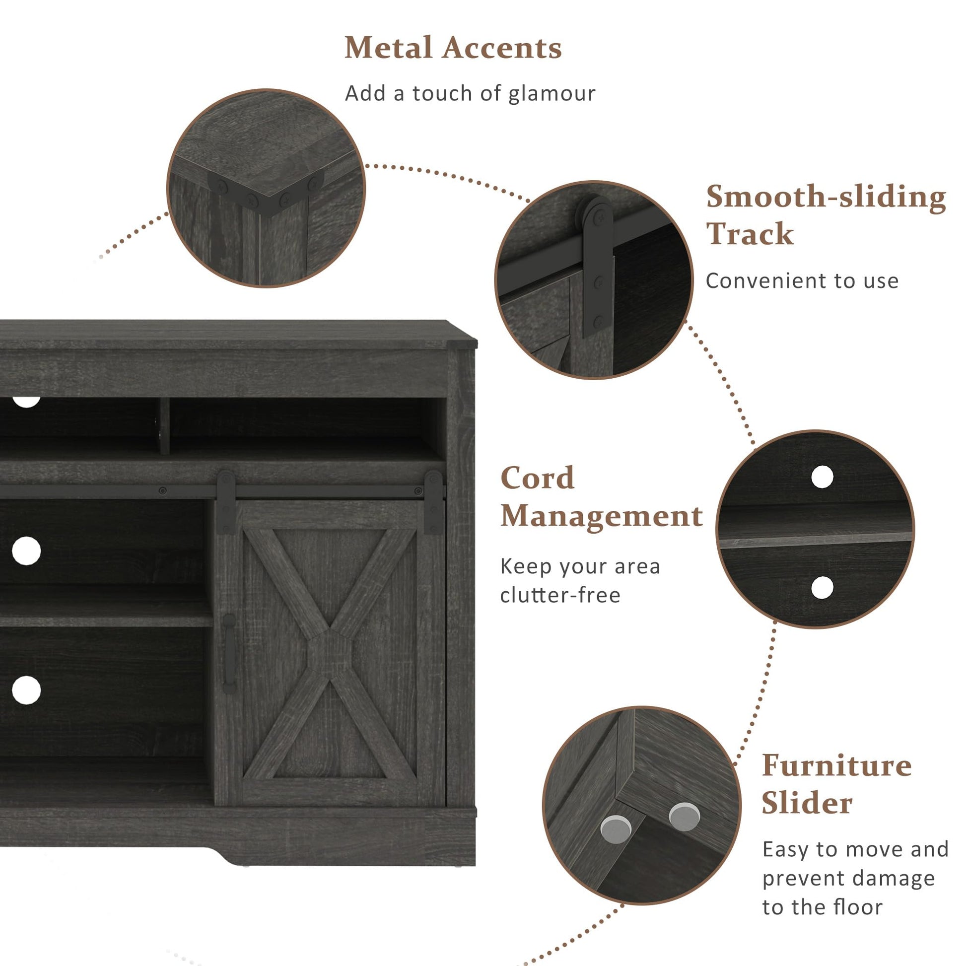 Farmhouse TV Stand with Sliding Barn Door for TVs up to 65+ Inch, 34" Tall Entertainment Center, Wood Media Console Storage Cabinet for Bedroom, Living Room, Dark Grey image 7
