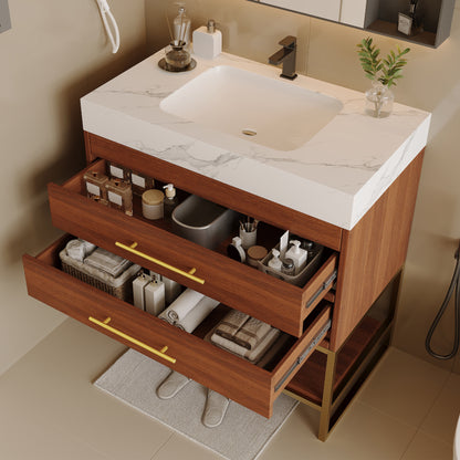 29.9" Modern Free-standing Bathroom Vanity with Sintered Stone Top Ceramic Undermount Sink & Bottom Shelf for Small Bathrooms, Apartment image 6