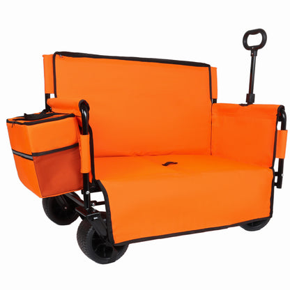 3-in-1 Folding Wagon Cart with Bench Seat, patent protection- Includes 1 ice pack, 500lbs Heavy-Duty Utility Wagon, 180L Capacity All-Terrain Wheels for Camping, Beach, Sports, Garden, orange image 9