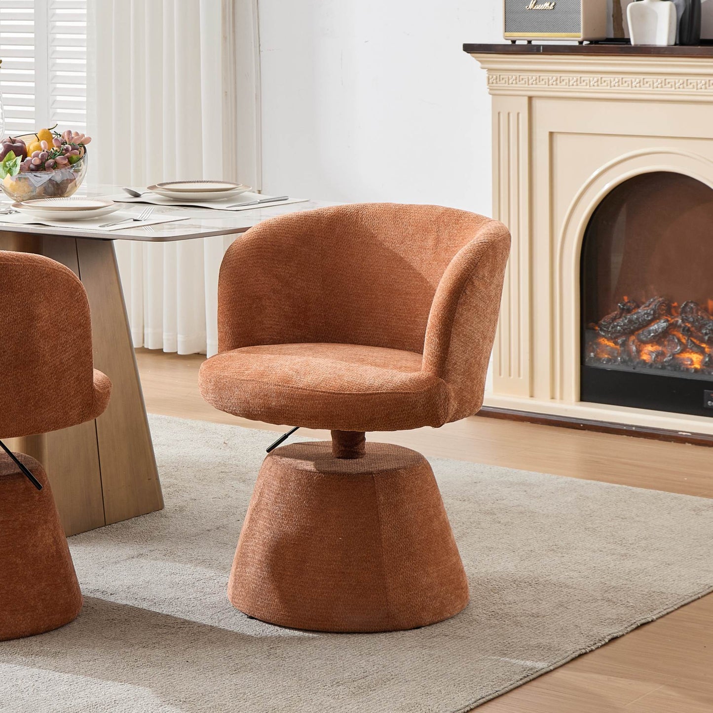 Adjustable Height 360° Swivel Bar Stool, Modern Chenille Upholstered Round Dining Chair, Ergonomic Accent Vanity Chair for Bedroom,Kitchen Island & Pub, Single Pack, Terracotta & Orange color,SW1878OG image 1
