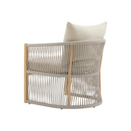 Modern Beige Curved Aluminum Lounge Chair with Stylish Rope-Weave Design and Cushioned Comfort, Perfect for Outdoor Living image 4