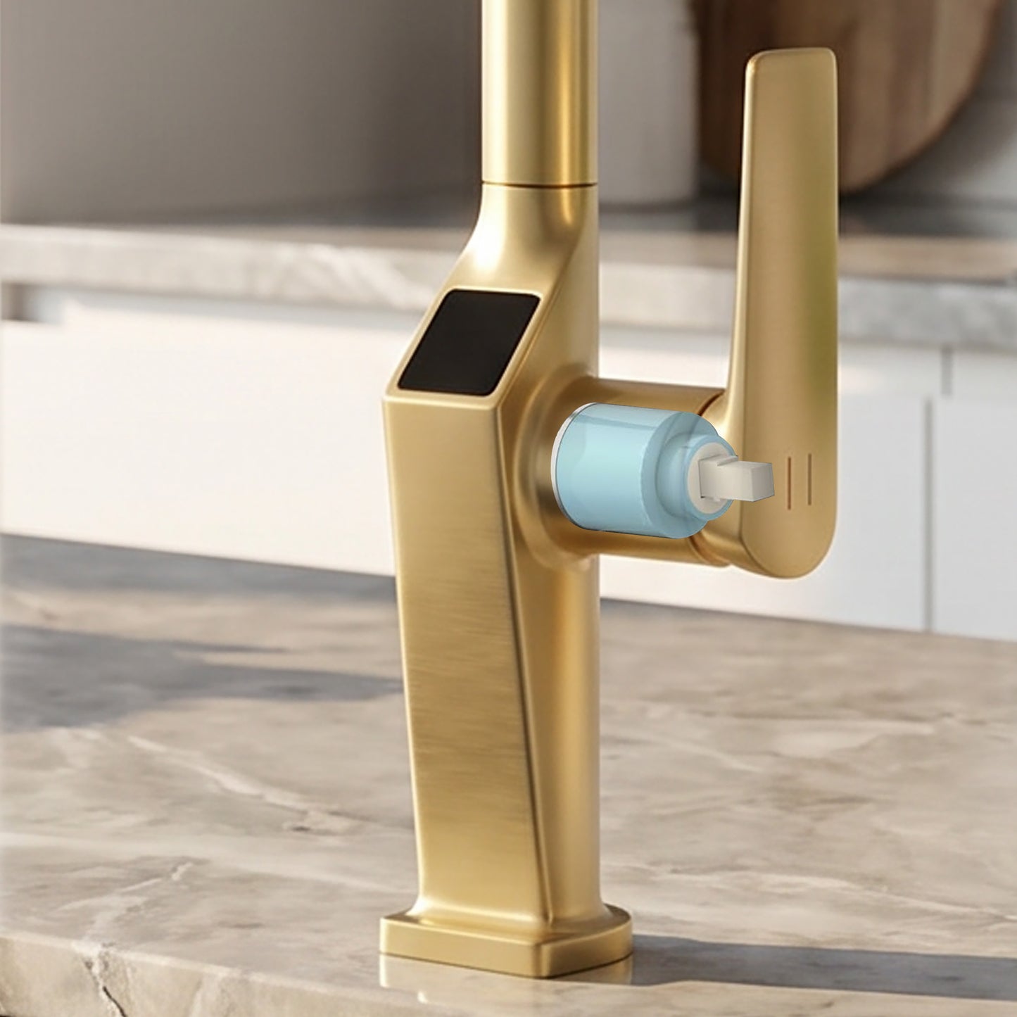 Touchless ​​Brushed Gold Kitchen Faucet with LED Display, Motion Sensor Kitchen Sink Faucet with 3-Function Pull-Out Sprayer & 360° Swivel Spout image 7