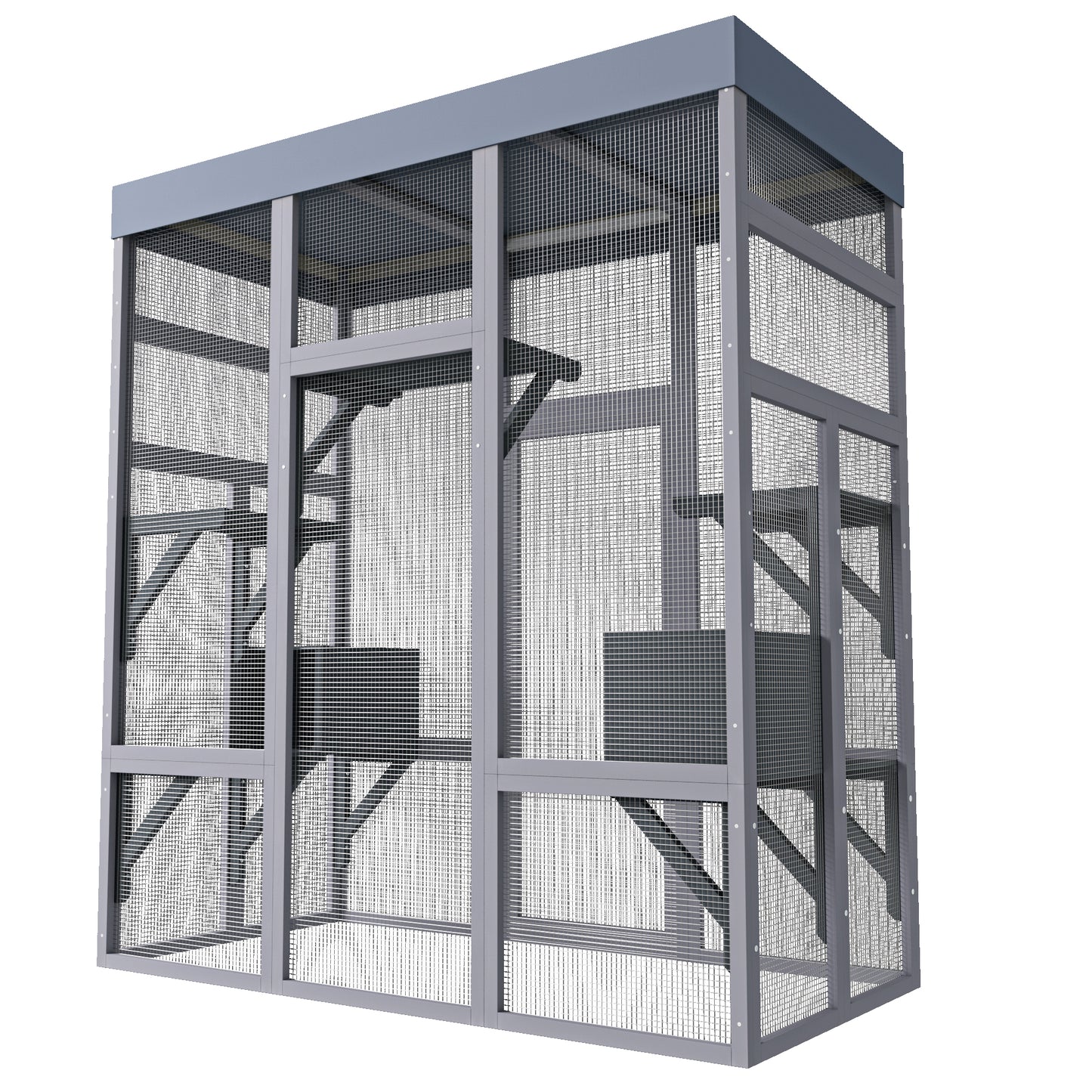 62.6" Wooden Outdoor Catio for Cats, Large Cat Enclosure with Waterproof Roof, 2 Napping House, Platforms & Galvanized Wire – Pet Cage for Backyard or Patio image 12
