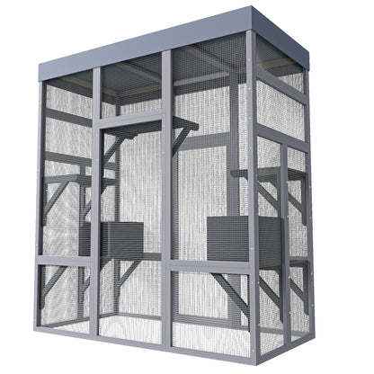 62.6" Wooden Outdoor Catio for Cats, Large Cat Enclosure with Waterproof Roof, 2 Napping House, Platforms & Galvanized Wire – Pet Cage for Backyard or Patio image 12