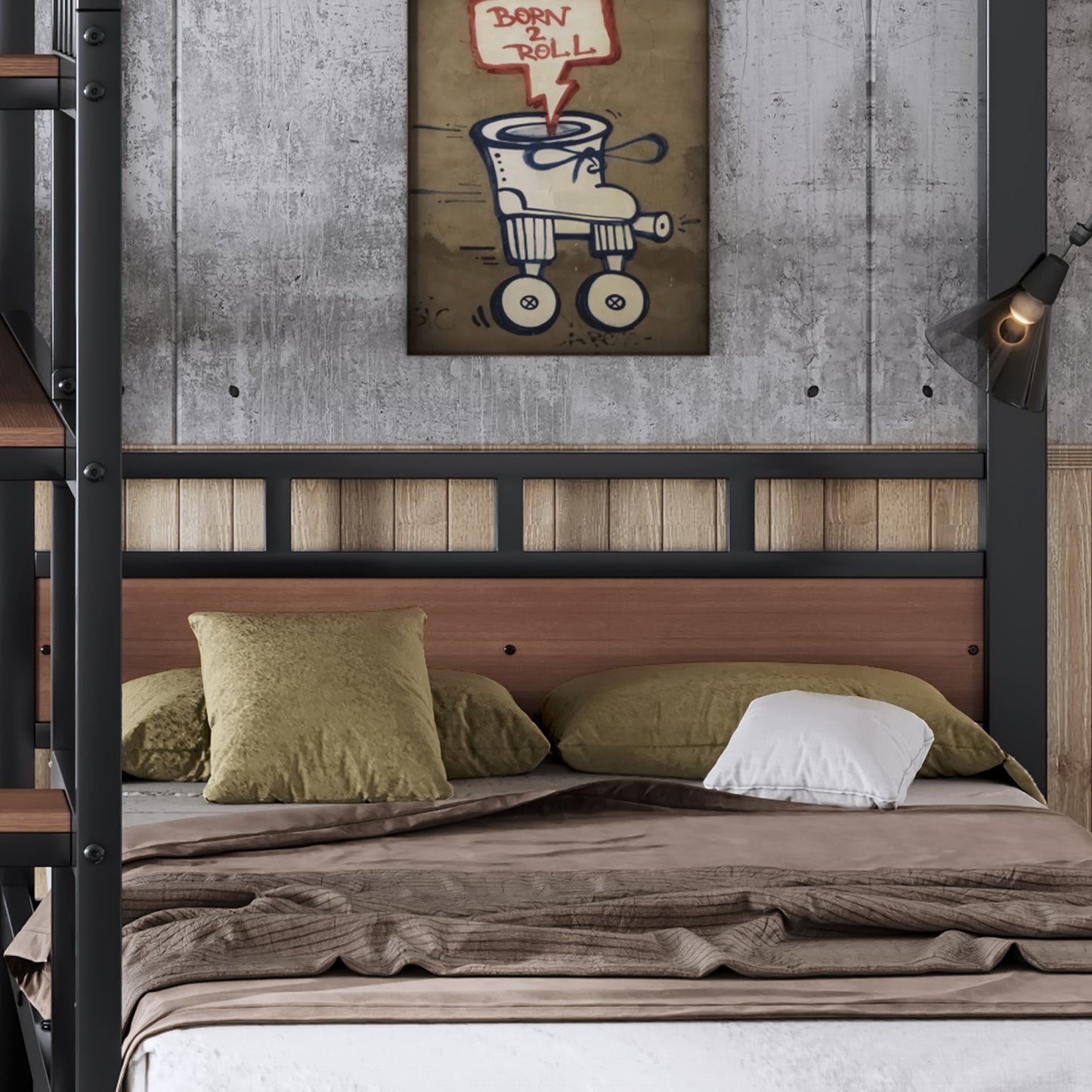 Full over Twin over Twin(Full XL over Twin over Twin) Metal Bunk Bed,triple metal bunk bed with Storage shelves and storage stairs,Black image 5
