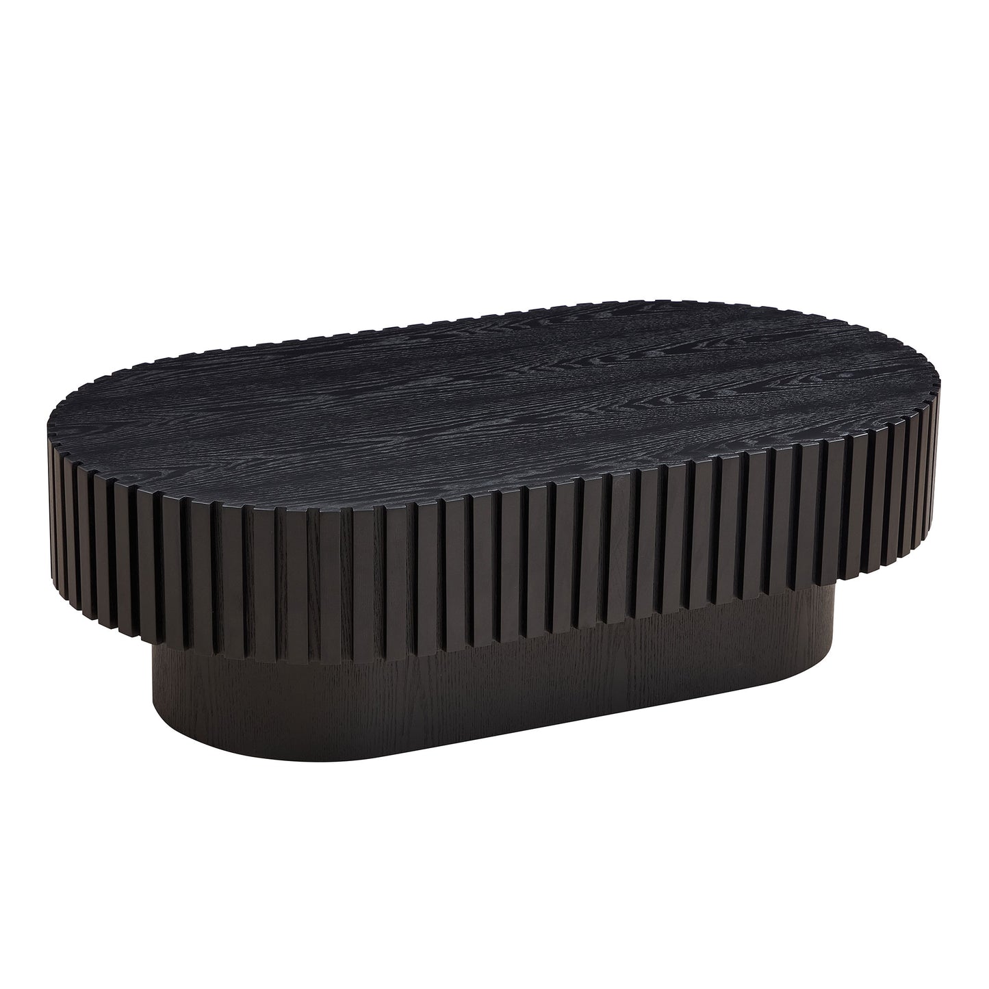 43.70 Inch Modern Handcraft Drum Coffee Table Oval Coffee Table for Living Room,Small Wooden Coffee Table with Sturdy Pedestal for Office,Black image 2