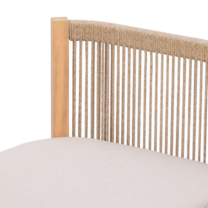 73.23" outdoor acacia wood frame, rope-braided backrest three-seater sofa (Light Teak+Beige Rope+Beige Cushion) image 12