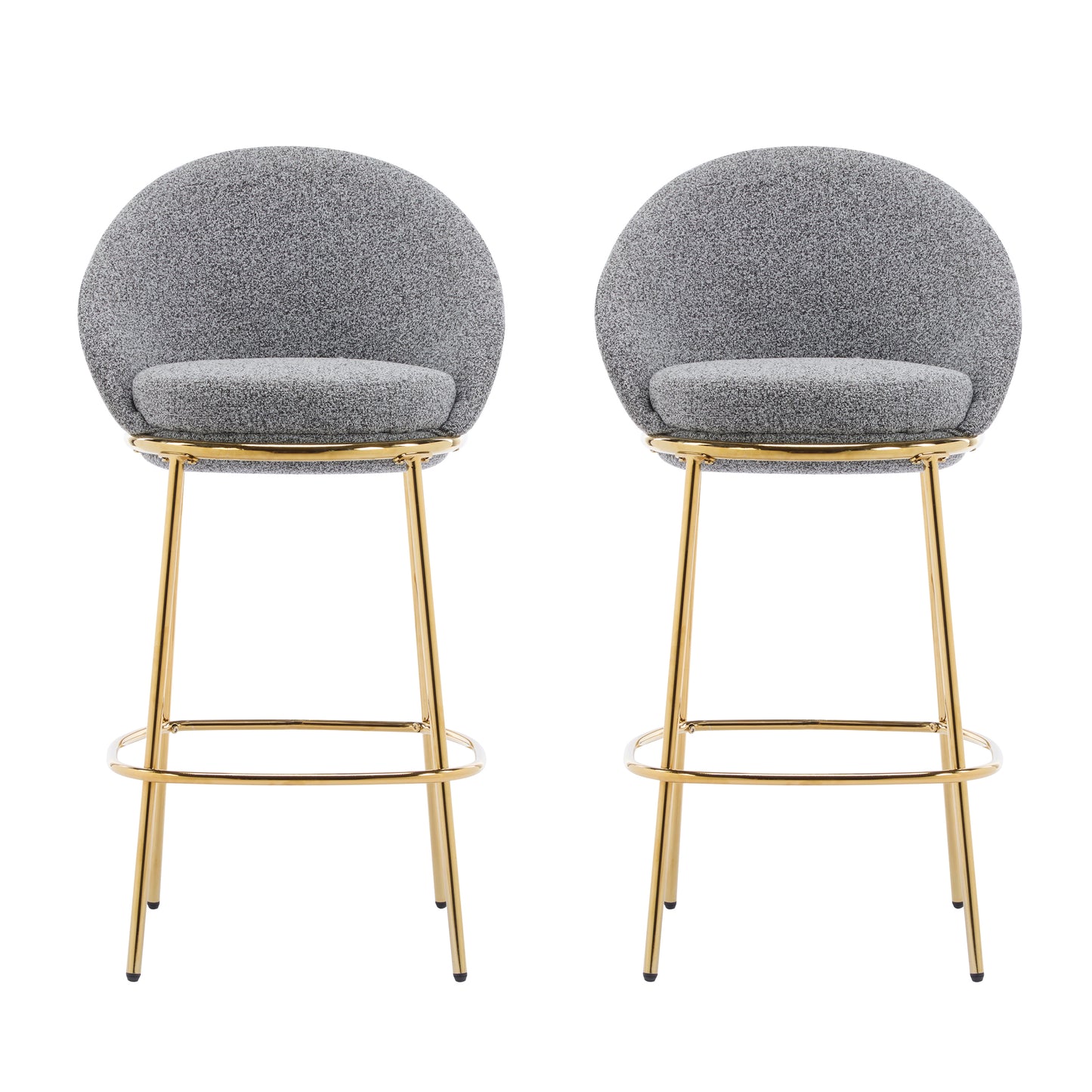Celano Indoor Metal Upholstered Barstool, Gold-Plated Frame and Mixed Gray Upholstery, Set of 2 image 4