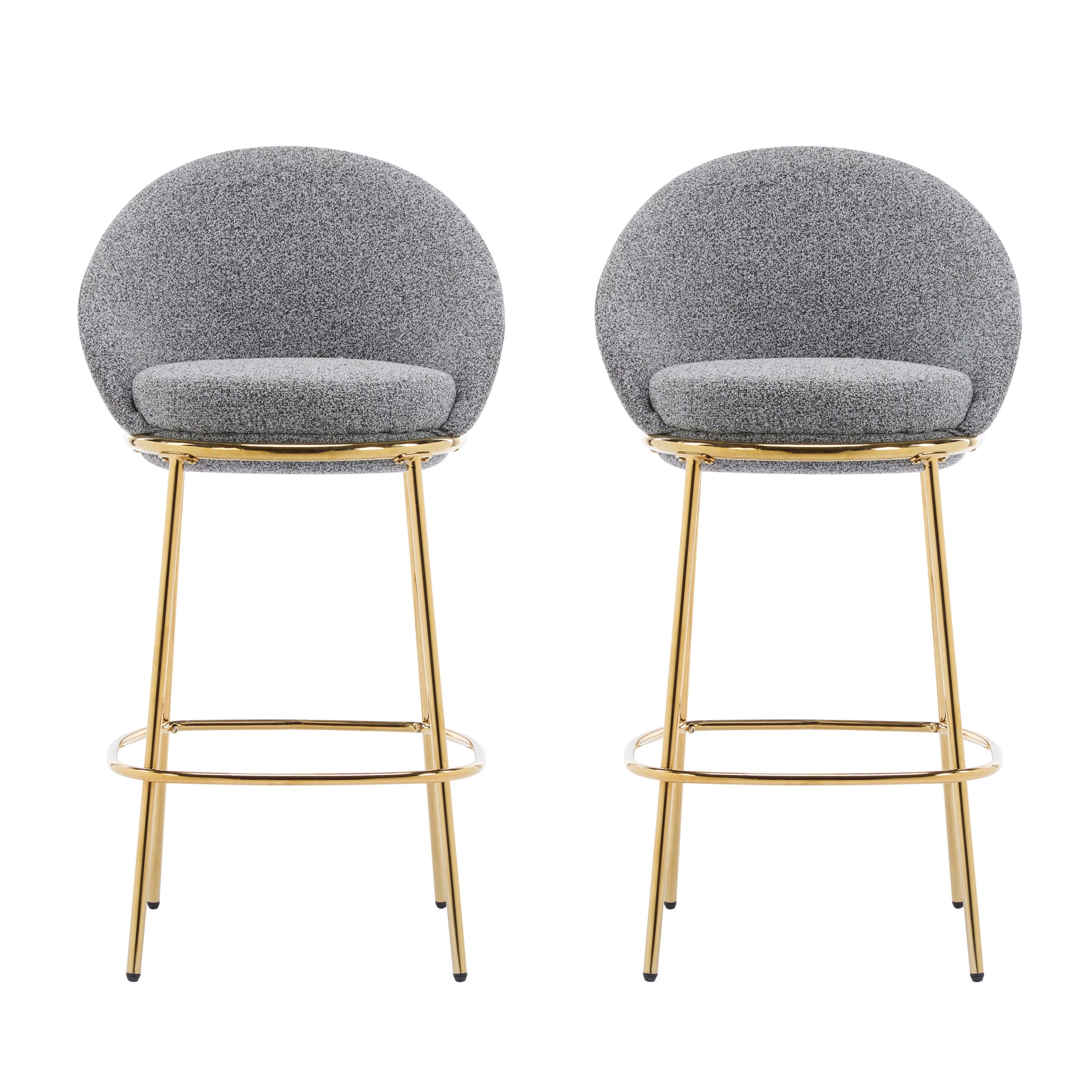 Celano Indoor Metal Upholstered Barstool, Gold-Plated Frame and Mixed Gray Upholstery, Set of 2 image 4