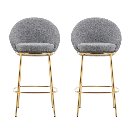 Celano Indoor Metal Upholstered Barstool, Gold-Plated Frame and Mixed Gray Upholstery, Set of 2 image 4