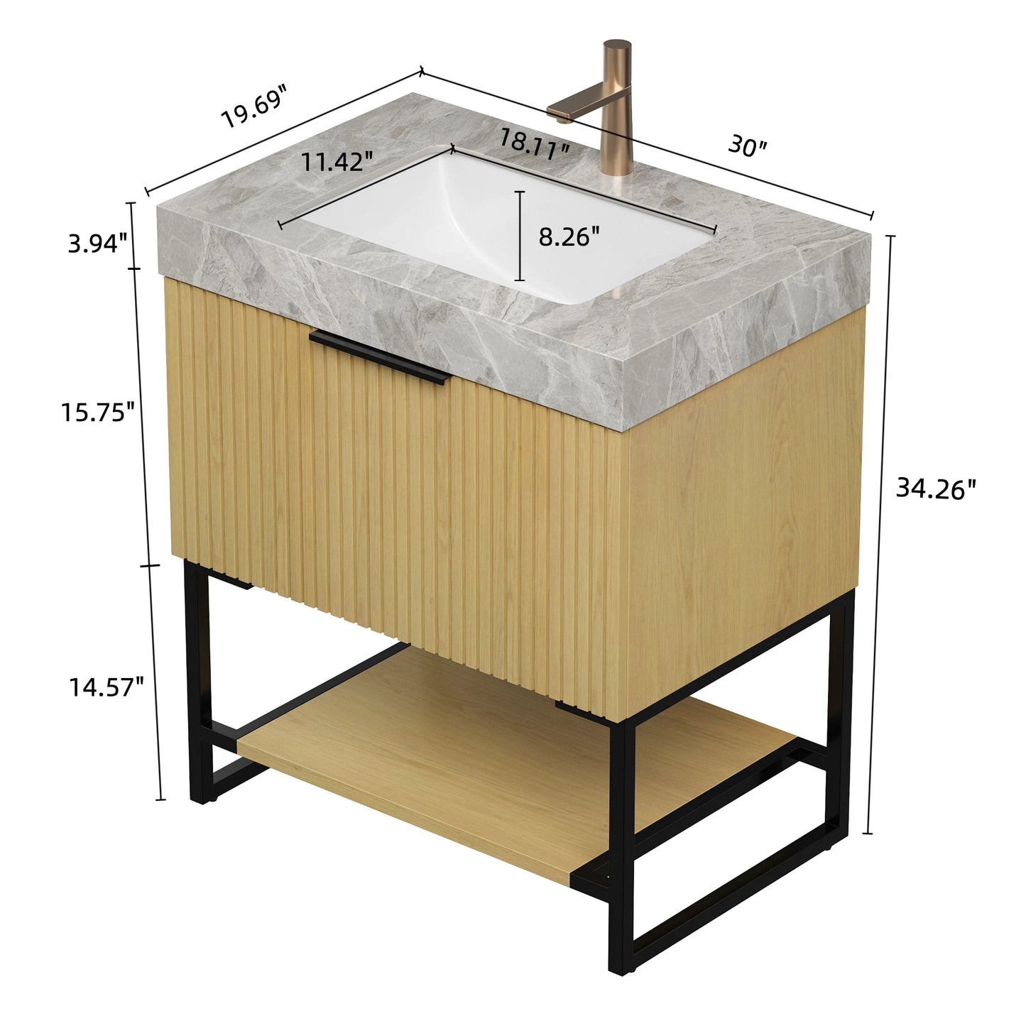 YOLAN 30 inch freestanding vanity pre-assembled cabinet with open shelf