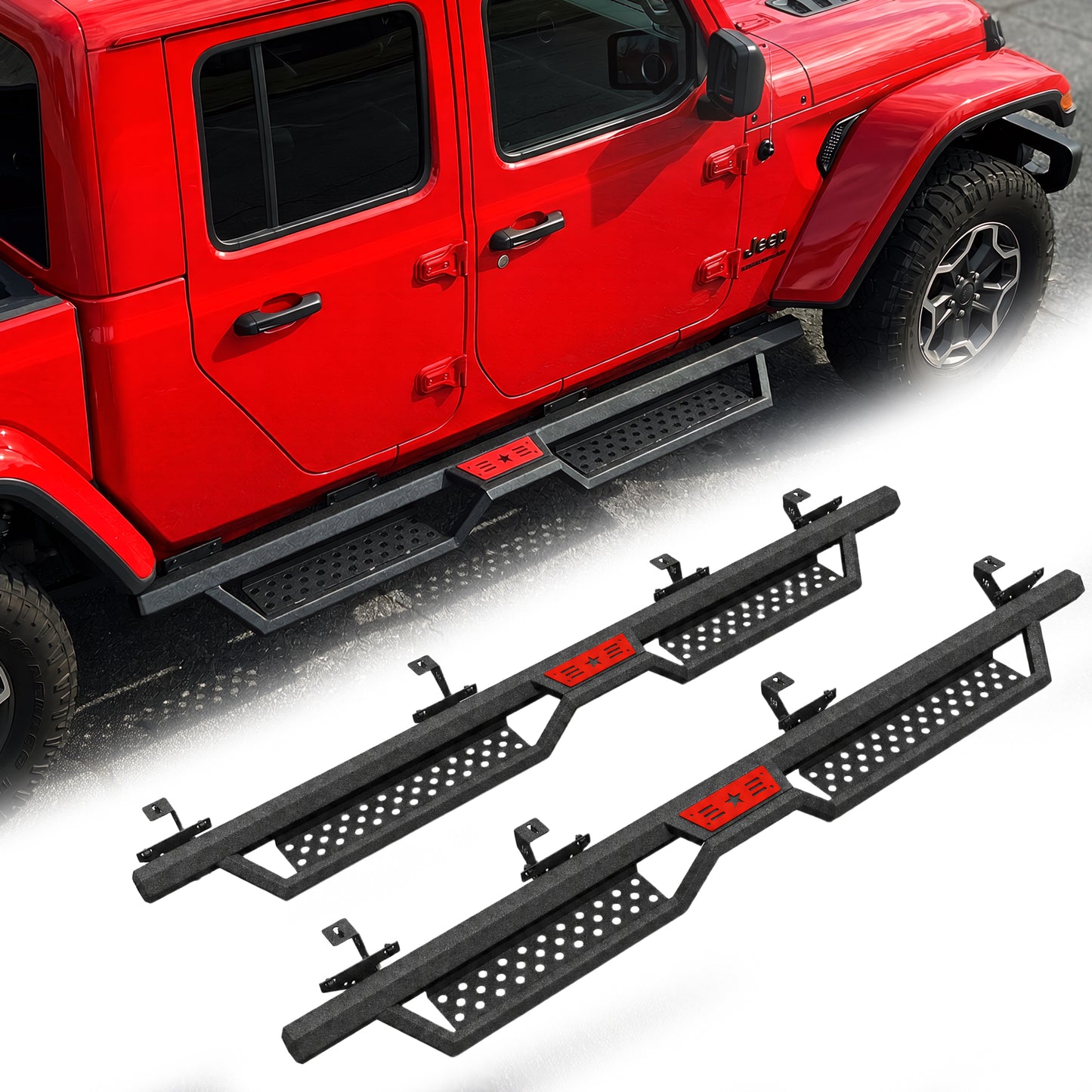 Hexagonal style Running Boards Compatible with 2020-2026 Jeep Gladiator Jt 4 Door. Made with Carbon Steel. 6 Inch Gladiator Side Steps Step Bars Nerf Bars Bolt installation image 1