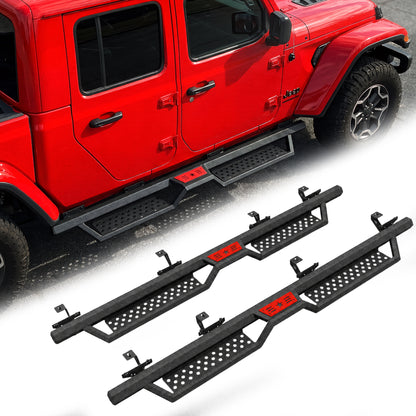 Hexagonal style Running Boards Compatible with 2020-2026 Jeep Gladiator Jt 4 Door. Made with Carbon Steel. 6 Inch Gladiator Side Steps Step Bars Nerf Bars Bolt installation image 1