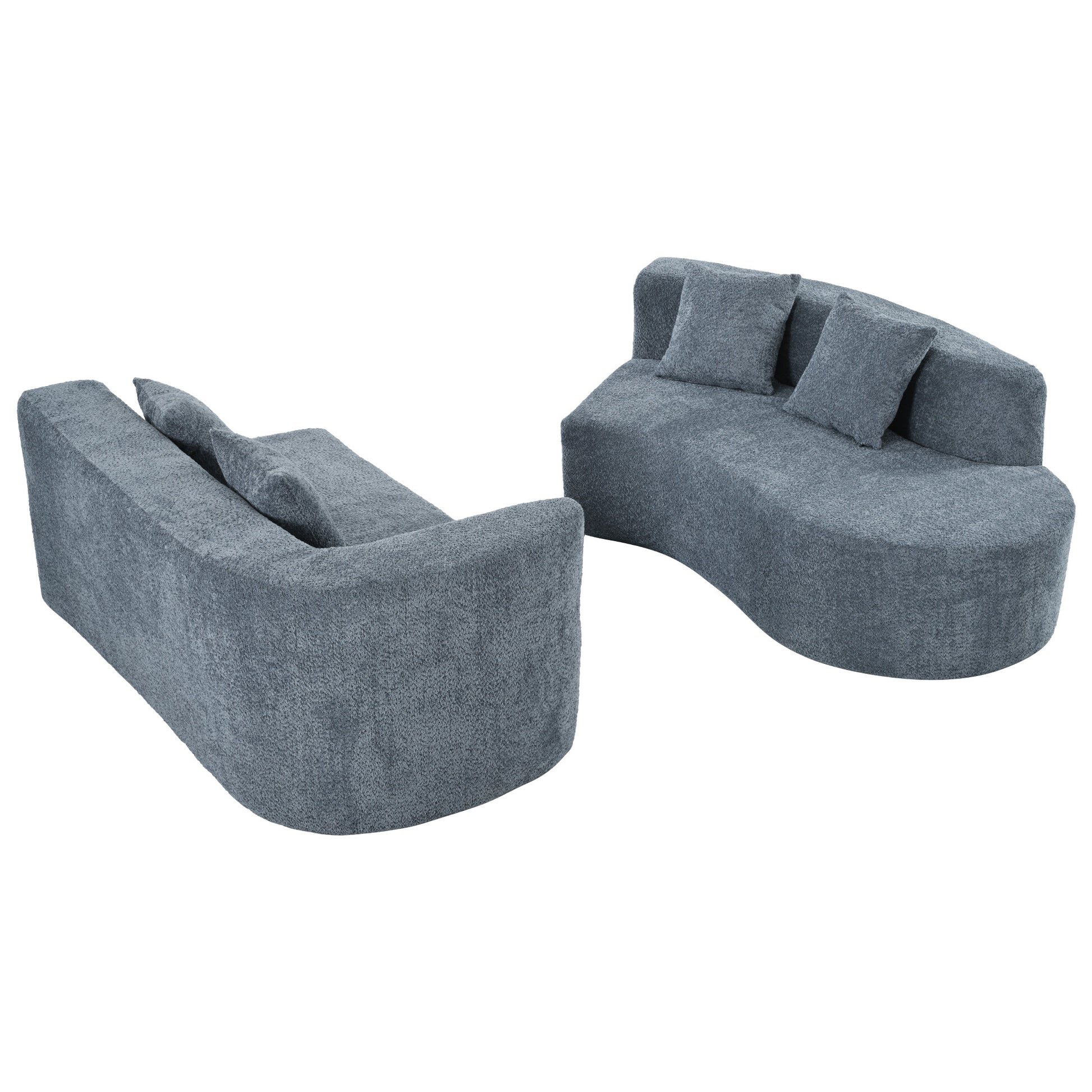 U_Style 132" Modern Sectional Sofa with Curved Design, 2-Piece Chenille Modular Couch with 4 Pillows, Plush Sponge & Spring Cushion, Large Sponge Modular Sofa for Living Room image 9