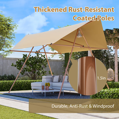 Hexagonal Shade Sail Canopy, Large 206"x118" UV Block Sun Shade with UPF 50+, Waterproof High-Density Polyester Fabric, Brown Rust-Resistant Poles & Built-in Hooks for Patio Backyard – Light Khaki image 5