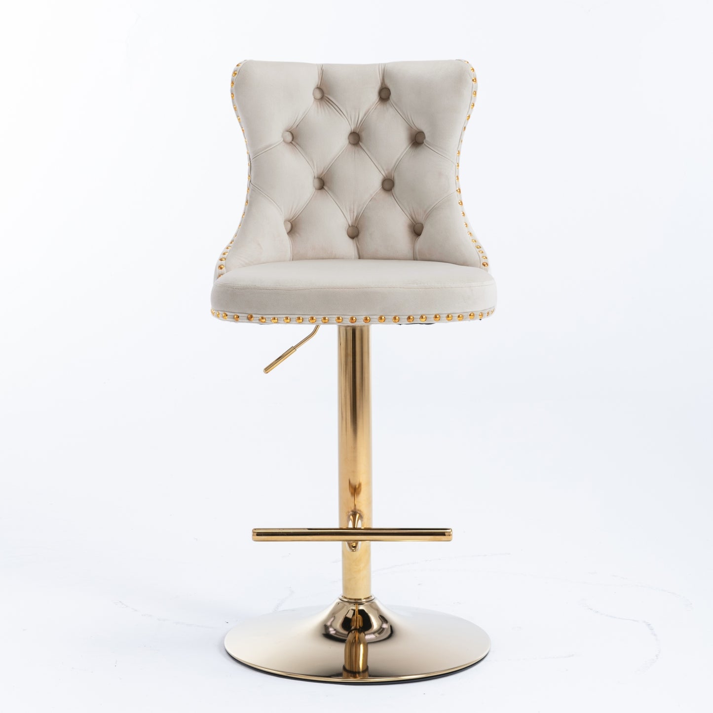 A&A Furniture,Golden Swivel Velvet Barstools Adjusatble Seat Height from 25-33 Inch,Modern Upholstered Bar Stools with Backs Comfortable Tufted for Home Pub and Kitchen Island,Beige,Set of 2 image 2