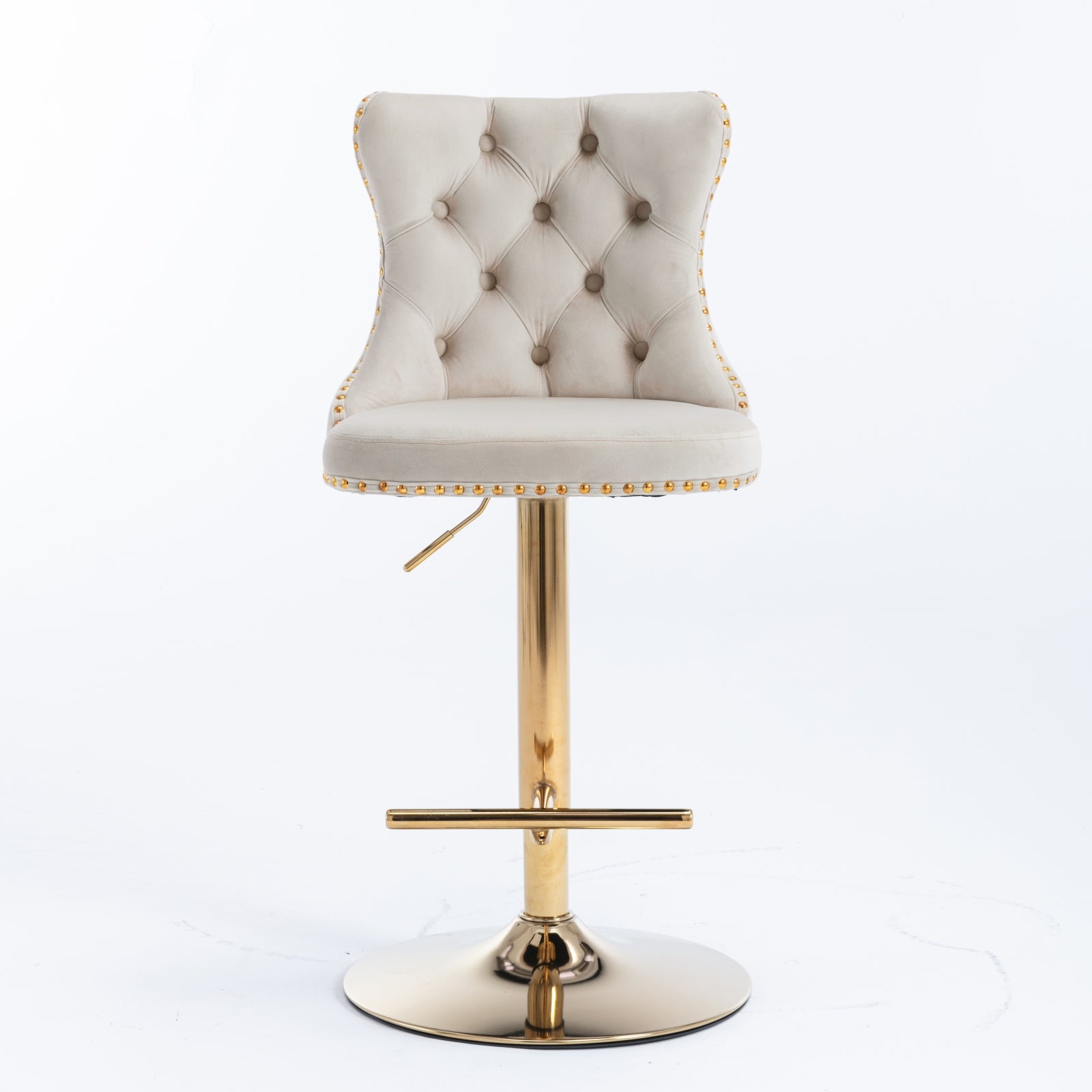 A&A Furniture,Golden Swivel Velvet Barstools Adjusatble Seat Height from 25-33 Inch,Modern Upholstered Bar Stools with Backs Comfortable Tufted for Home Pub and Kitchen Island,Beige,Set of 2 image 2