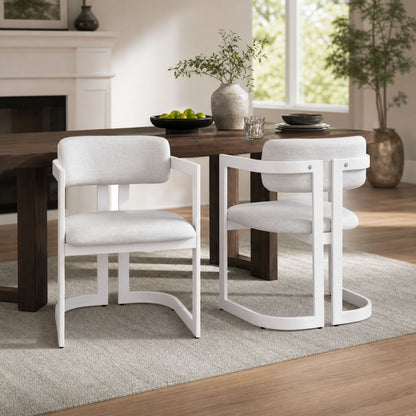 Upholstered Dining Chairs Set of 2, Fabric Armchairs with Beige Seating White Metal Frame, 265 LBS Weight Capacity image 2