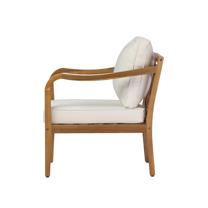 Acacia wood patio furniture club chair,24" deep seat design with soft cushion, suitable for porches,gardens,backyards,and balconies (Teak Finish+Beige Cushion). image 5