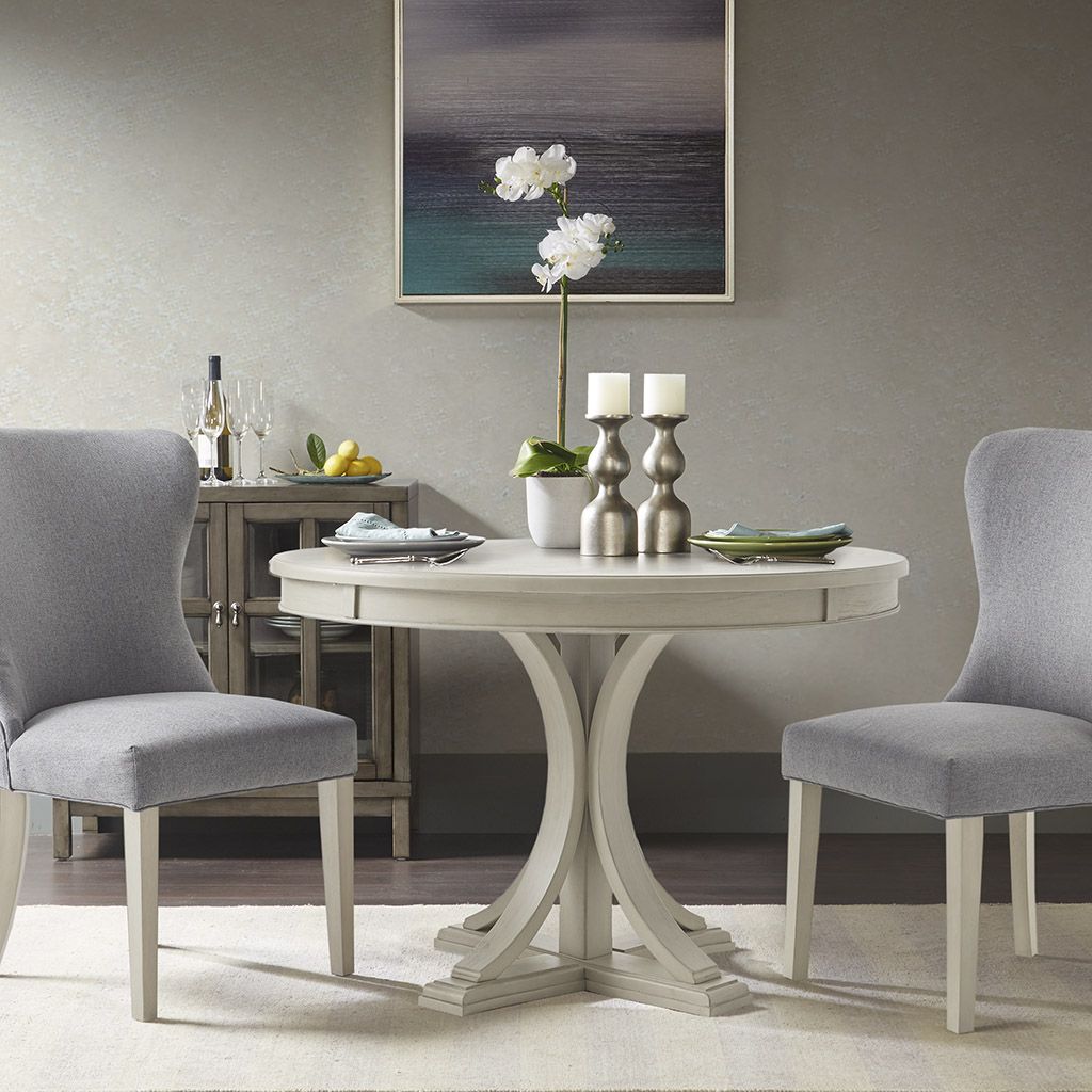 44" Round Dining Table, Solid Wood Finish Classic Design For Dining room, Antique Cream image 1