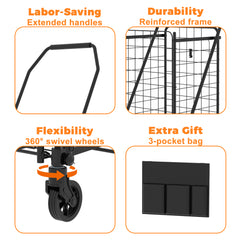 Shopping Cart with open door,Grocery Cart on Wheels, Foldable Utility Shopping Carts with Double Basket and 360° Rolling Swivel Wheels for Groceries Laundry