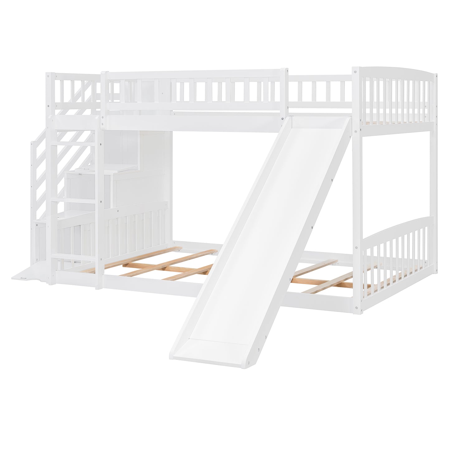 Stairway Full over Full Bunk Bed with Three Drawers and Slide, White image 12