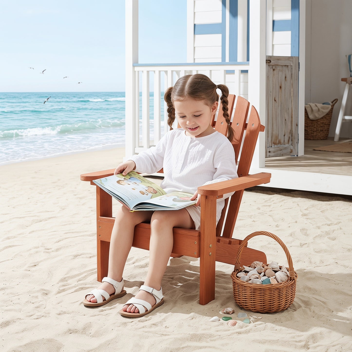 Wooden Kid's Adirondack Chair for Indoor and Outdoor, Natural Cedar Patio Lounge Chiar for Kids image 3
