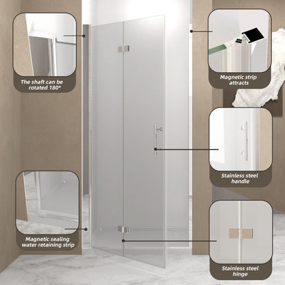 31-30"x 72" Bifold Shower Door, 1/4"(6mm) Tempered Glass, Chrome Aluminum Frame, Explosion Proof Film image 5