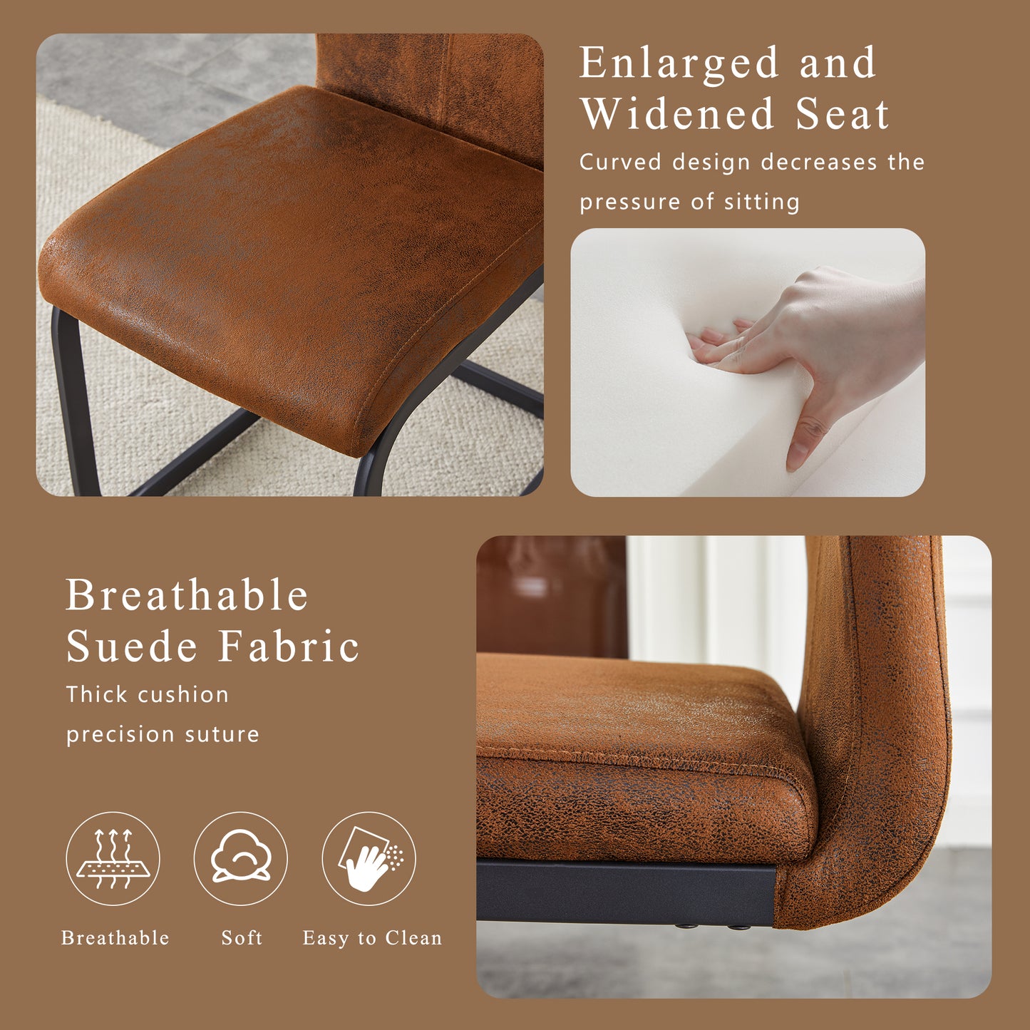 Set of 4 Vintage Brown Tech Fabric Dining Chairs: 39.3" High, 20.4" Ergonomic Backrest, 17" Deep Seat, Ideal for Dining Room, Café & Leisure Area, Stylish & Comfortable image 6