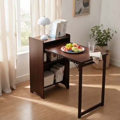 Bamboo Folding Desk, Foldable Desk for Small Space, Computer Desk with Hidden Storage, Mid Century Foldable Table for Home Office and Bedroom (Walnut Brown) image 1